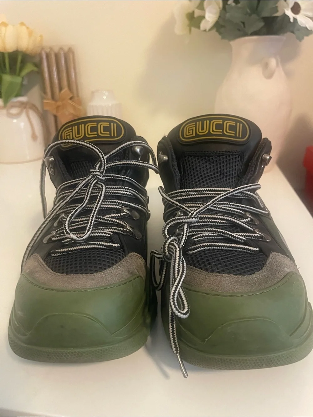 Gucci Black & Green Men's Chunky Lace-Up Sneakers